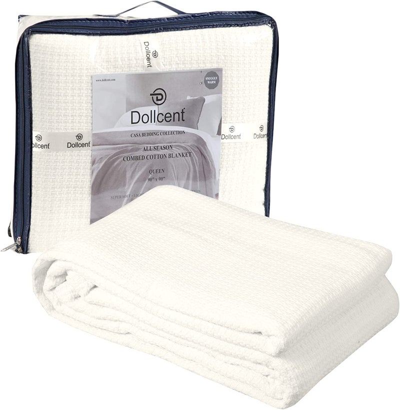 DOLLCENT 100% Cotton California King Size Blanket for Bed, Premium Combed Lightweight Blankets, Washed Breathable Bed Throw Blanket, Ivory Cal King Cotton Blankets for All Season: Ivory (102"x108") - Image 1